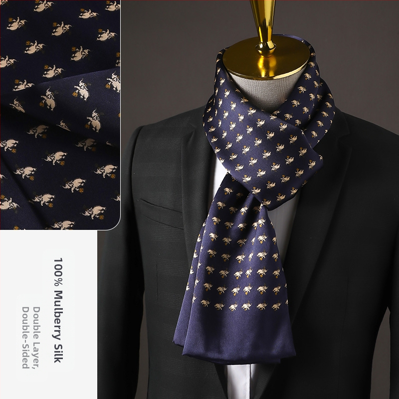 Aukštos kokybės šilko šalikas, vyriškas šilkmedžio šilko rudens ir žiemos 2025 m. naujas plonas šilko šalikas, dėvėti kostiumą, marškinius, kaklo apsaugos šalikas