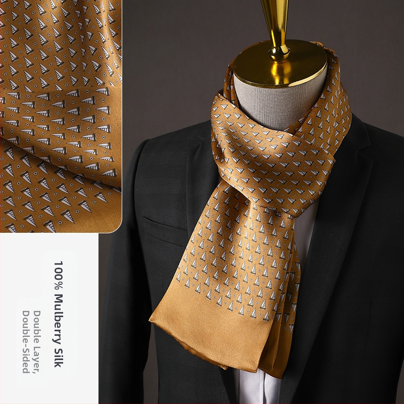 Aukštos kokybės šilko šalikas, vyriškas šilkmedžio šilko rudens ir žiemos 2025 m. naujas plonas šilko šalikas, dėvėti kostiumą, marškinius, kaklo apsaugos šalikas