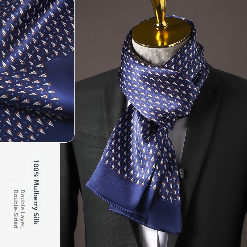 Aukštos kokybės šilko šalikas, vyriškas šilkmedžio šilko rudens ir žiemos 2025 m. naujas plonas šilko šalikas, dėvėti kostiumą, marškinius, kaklo apsaugos šalikas