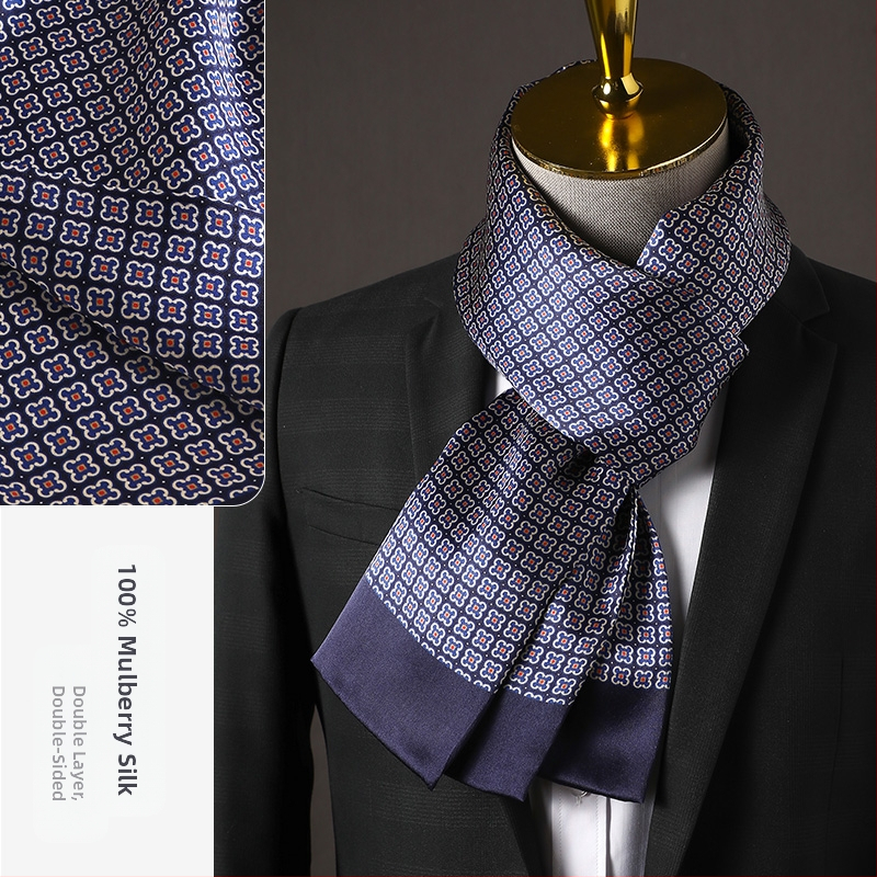 Aukštos kokybės šilko šalikas, vyriškas šilkmedžio šilko rudens ir žiemos 2025 m. naujas plonas šilko šalikas, dėvėti kostiumą, marškinius, kaklo apsaugos šalikas