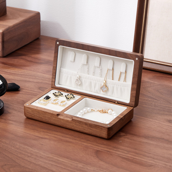 Μαύρο ξύλινο κουτί κοσμημάτων Flip από ξύλο καρυδιάς, φορητό κουτί κοσμημάτων, κολιέ, σκουλαρίκια, βραχιόλι, ξύλινο κουτί αποθήκευσης, επιτραπέζιο κουτί οργάνωσης από μασίφ ξύλο