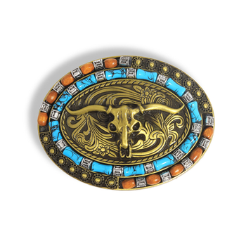 Piiriülene uus läänelik teksariie sileda pandlaga, iseloomuliku loomingulise vööpandlaga, peaga reljeefne suur lillemuster Niutou vööaksessuaarid