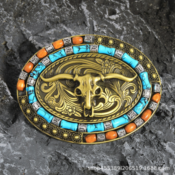 Piiriülene uus läänelik teksariie sileda pandlaga, iseloomuliku loomingulise vööpandlaga, peaga reljeefne suur lillemuster Niutou vööaksessuaarid