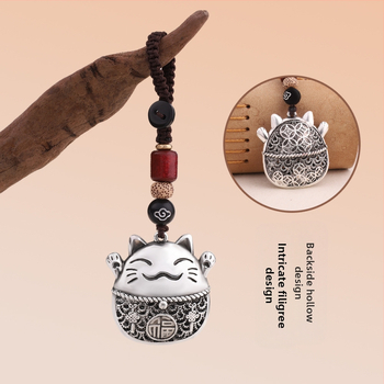 Μπρελόκ αυτοκινήτου Lucky Cat από κράμα ψευδαργύρου, ασημένιο κρεμαστό κόσμημα μπρελόκ αυτοκινήτου, υψηλής ποιότητας κρεμαστό κόσμημα γενεθλίων στο αυτοκίνητο