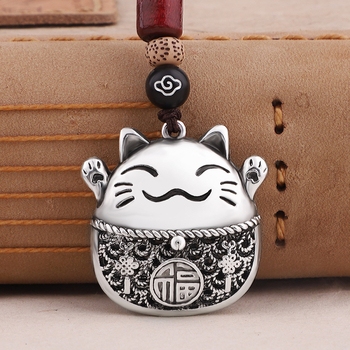 Μπρελόκ αυτοκινήτου Lucky Cat από κράμα ψευδαργύρου, ασημένιο κρεμαστό κόσμημα μπρελόκ αυτοκινήτου, υψηλής ποιότητας κρεμαστό κόσμημα γενεθλίων στο αυτοκίνητο