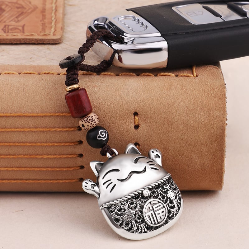 Ключодържател за кола от цинкова сплав, късметлийска котка, сребърен ключодържател за кола, висок клас, подарък за рожден ден, висулка в колата