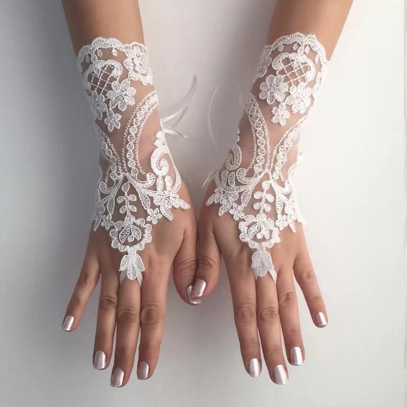 Pruudi pulmakindad pulmaaksessuaarid pitsist sõrmedeta võrkkindad päikesekaitse pitsist käevõru väliskaubanduse kuum