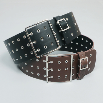 Vintage-stiilis kolmerealine kollane seemisnahast vöökate, mida saab kaunistada liialdatud tänavavööga