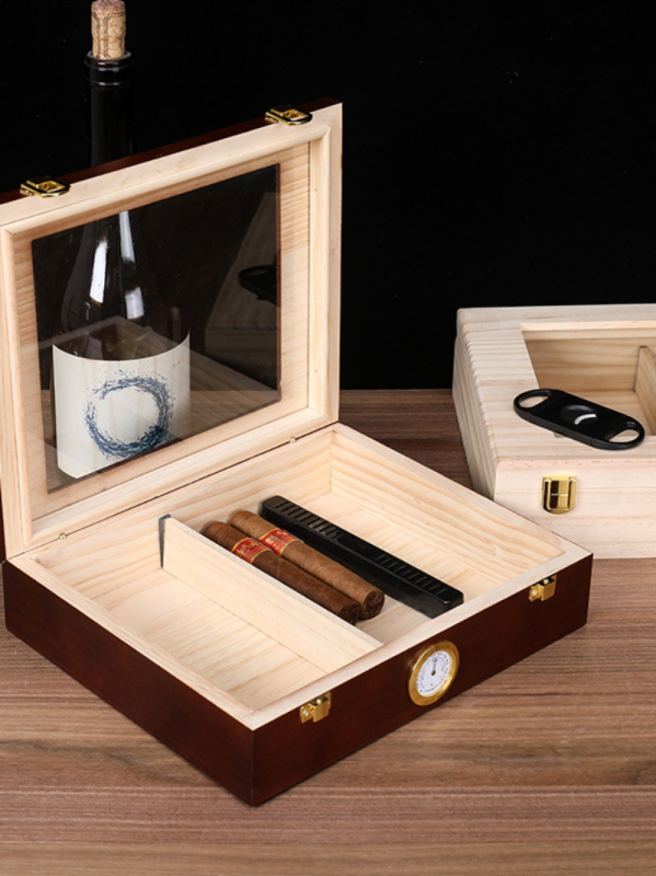 Jauna cigāru kastes mitrinoša kaste importēta priedes cigāru kastes komplekts cigāru kaste aizzīmogota kubiešu cigāru mitrinoša kaste