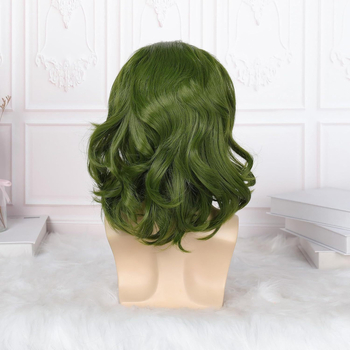 Филмова перука Joker Flack Green със средна дължина, къдрава, косплей перука, шапка за Хелоуин