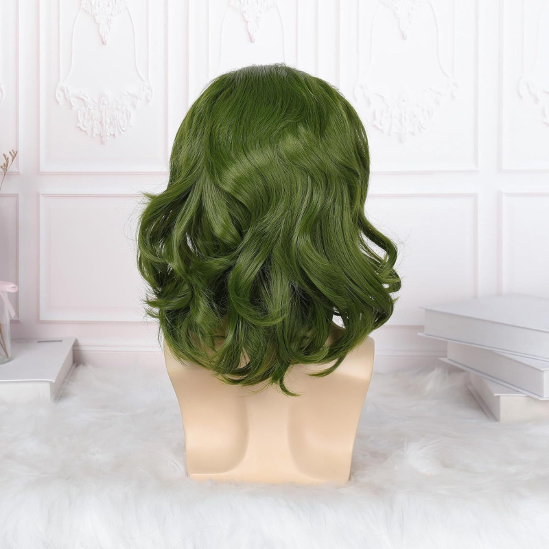 Филмова перука Joker Flack Green със средна дължина, къдрава, косплей перука, шапка за Хелоуин