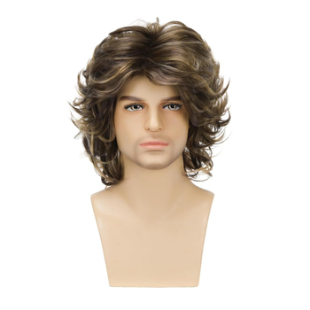 Amazoni uus parukas, Euroopa ja Ameerika meeste keskmise pikkusega ja pikkade lokkis juustega villarull, pruun segavärvi keemilisest kiust peakattega parukas