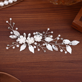 Piiriülene pruudi hõbedane lehe pärlitega käsitsi valmistatud juuksepaelte peakatted Euroopa ja Ameerika pulmapressist lühikeste peapaelte stiilis juukseaksessuaarid