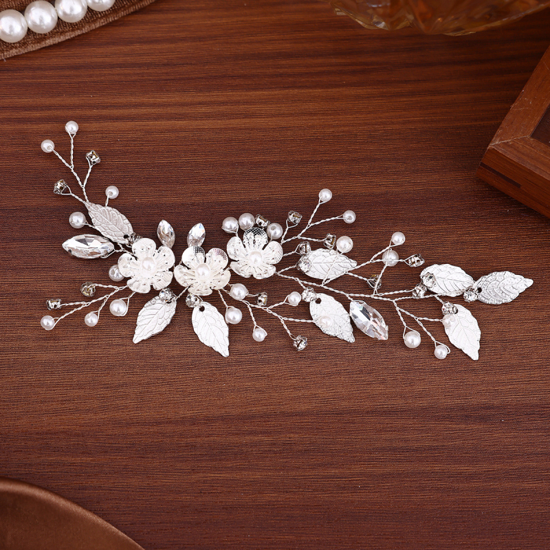 Piiriülene pruudi hõbedane lehe pärlitega käsitsi valmistatud juuksepaelte peakatted Euroopa ja Ameerika pulmapressist lühikeste peapaelte stiilis juukseaksessuaarid
