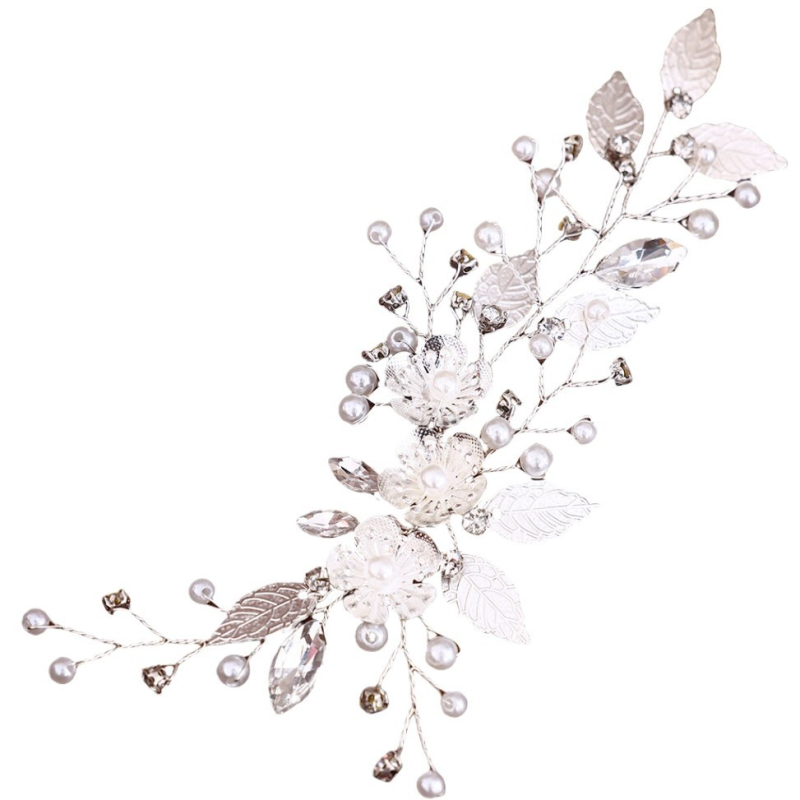 Piiriülene pruudi hõbedane lehe pärlitega käsitsi valmistatud juuksepaelte peakatted Euroopa ja Ameerika pulmapressist lühikeste peapaelte stiilis juukseaksessuaarid