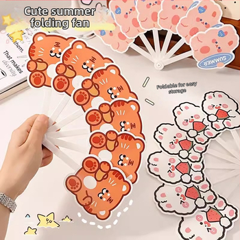 Χαριτωμένο κινούμενο έξι πτυσσόμενο ανεμιστήρα καλοκαιρινό φορητό χειρός μικρό ανεμιστήρα μαθητές παιδιά πτυσσόμενο ανεμιστήρα πλαστικό ανεμιστήρα χειρός