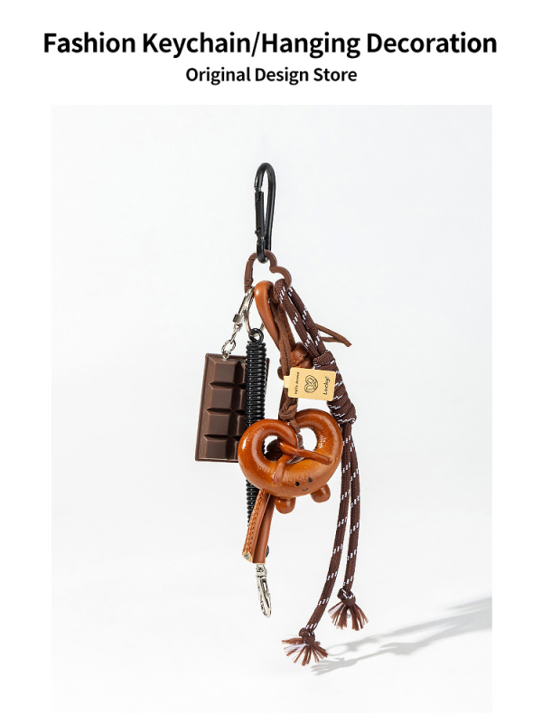 „Maillard Brown“ korėjietiško stiliaus šokoladinis riestainis su šarminiu mazgu, dekoratyvinė grandinėlė su „Miu“ šarminės duonos pakabuku