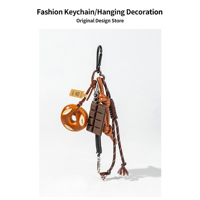 Breloc decorativ Maillard Brown, stil coreean, cu covrig cu ciocolată, nod alcalin, lanț Miu, stil, pâine alcalină, pandantiv