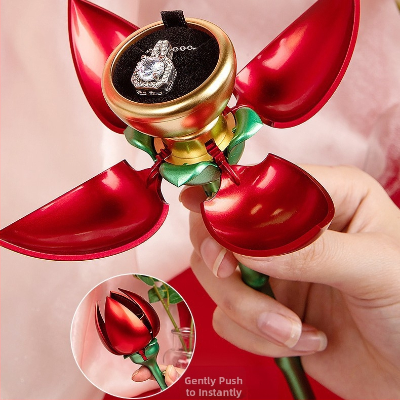 Naujas tarpvalstybinis produktas – automatiškai atidaroma rožinė papuošalų dėžutė, žiedų vėrinys, Valentino dienos rožių dovanų dėžutė