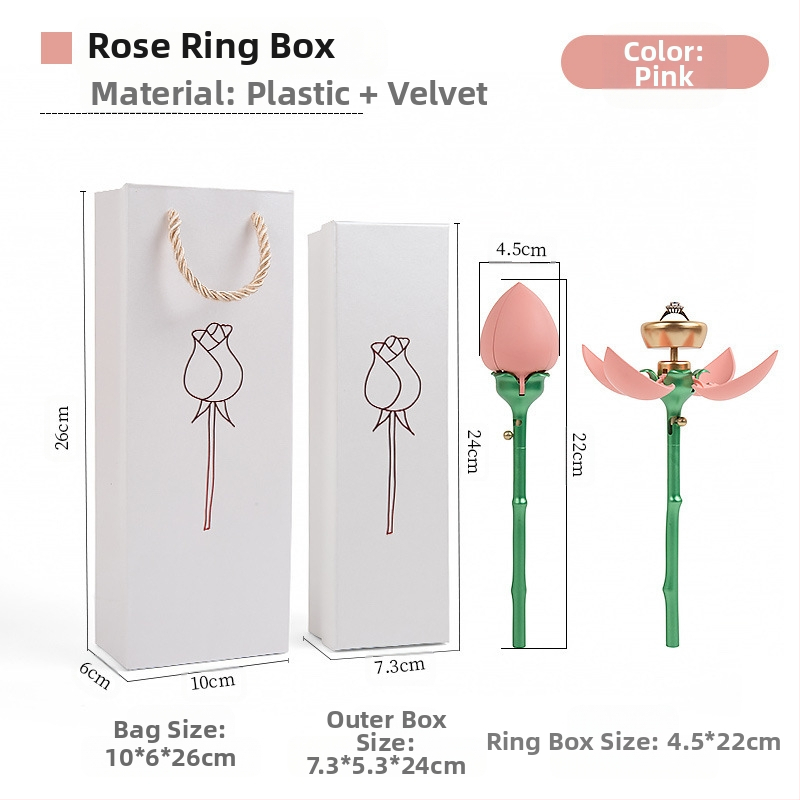 Naujas tarpvalstybinis produktas – automatiškai atidaroma rožinė papuošalų dėžutė, žiedų vėrinys, Valentino dienos rožių dovanų dėžutė