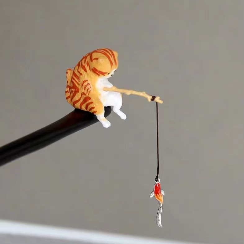 Žvejybos katė Medinis plaukų segtukas Niša Mieli mergaičių plaukų aksesuarai Kinų stiliaus šukuosena Kasdieniai paprasti modernūs mergaičių galvos apdangalai