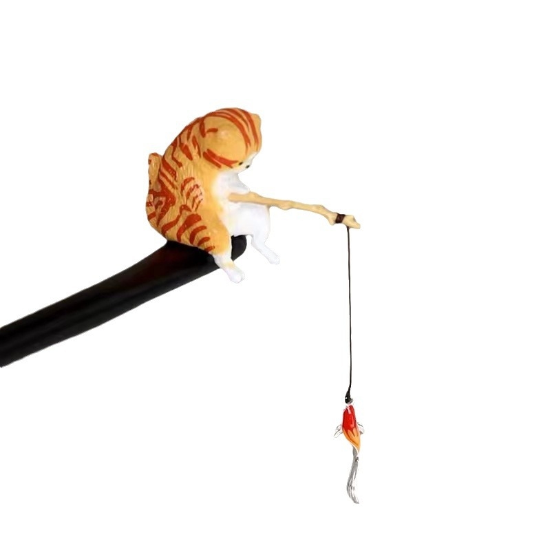 Žvejybos katė Medinis plaukų segtukas Niša Mieli mergaičių plaukų aksesuarai Kinų stiliaus šukuosena Kasdieniai paprasti modernūs mergaičių galvos apdangalai