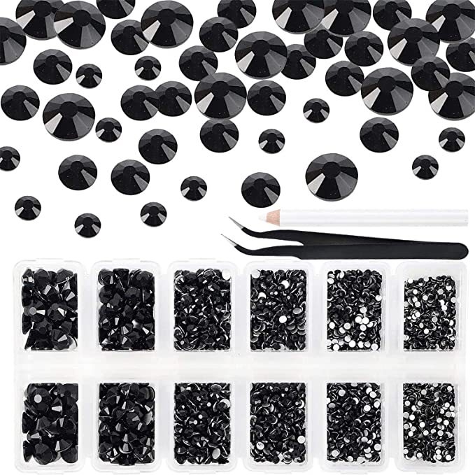 Burghiu plat negru cu fund argintiu + stilou burghiu cu vârf, set pensete accesorii DIY pentru unghii Amazon la modă