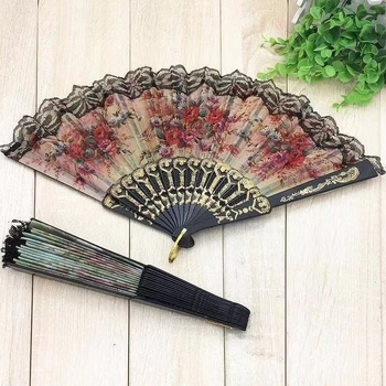 Hiina stiilis plastkäepidemega pitsist kokkupandav ventilaator tantsuventilaatori fotorekvisiidid kokkupandav ventilaator suvine lahe pitsist ventilaator