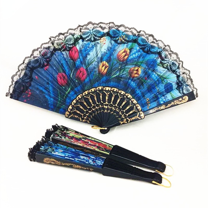 Hiina stiilis plastkäepidemega pitsist kokkupandav ventilaator tantsuventilaatori fotorekvisiidid kokkupandav ventilaator suvine lahe pitsist ventilaator