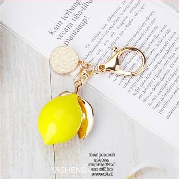 Νέα δημιουργική κράμα στρας προσομοίωση φρούτων λεμονιού μπρελόκ αυτοκινήτου τσάντα κρεμαστό κόσμημα ζευγάρι μπρελόκ δώρο μπρελόκ