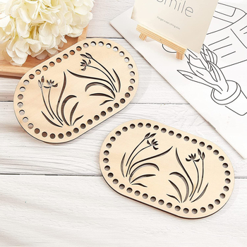 2 vnt. medinio maišelio pagrindo ovalo formos su žolės rašto krepšelio dugnu „pasidaryk pats“ audimo įrankis