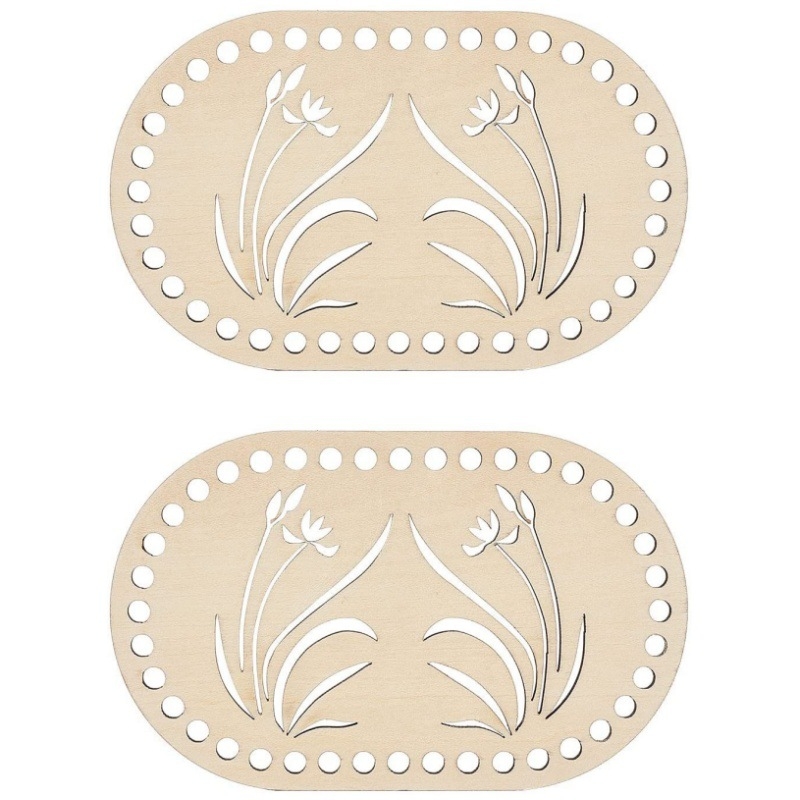 2 vnt. medinio maišelio pagrindo ovalo formos su žolės rašto krepšelio dugnu „pasidaryk pats“ audimo įrankis