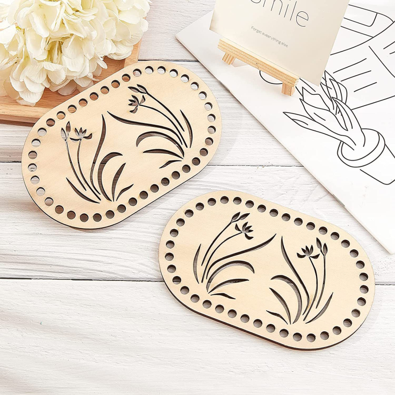 2 vnt. medinio maišelio pagrindo ovalo formos su žolės rašto krepšelio dugnu „pasidaryk pats“ audimo įrankis