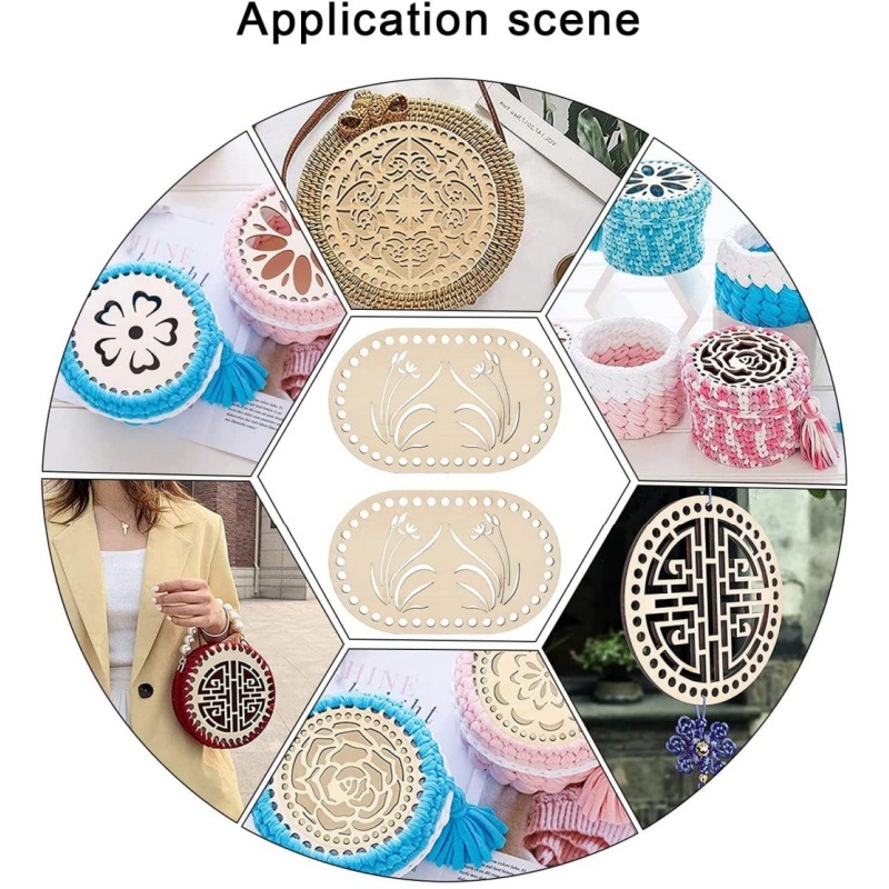 2 vnt. medinio maišelio pagrindo ovalo formos su žolės rašto krepšelio dugnu „pasidaryk pats“ audimo įrankis