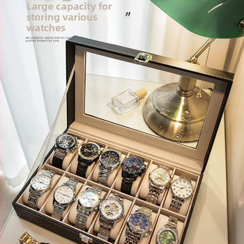 Δερμάτινο κουτί αποθήκευσης ρολογιών, μηχανικό κουτί εμφάνισης ρολογιών, οικιακό κουτί οργάνωσης μεγάλης χωρητικότητας, υψηλής ποιότητας με κλειδαριά