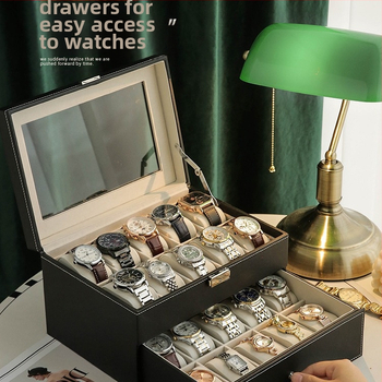 Δερμάτινο κουτί αποθήκευσης ρολογιών, μηχανικό κουτί εμφάνισης ρολογιών, οικιακό κουτί οργάνωσης μεγάλης χωρητικότητας, υψηλής ποιότητας με κλειδαριά