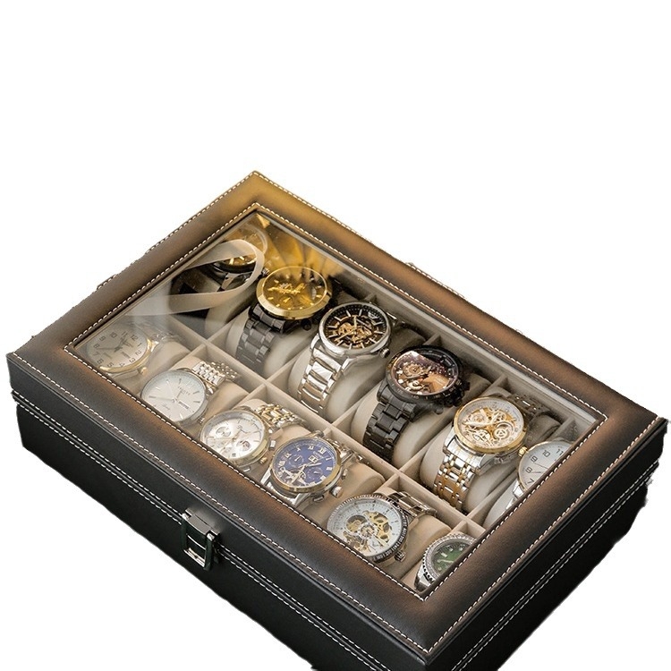 Odinių laikrodžių laikymo dėžutė, rankinių laikrodžių mechaninių laikrodžių demonstravimo dėžutė, didelė talpa, aukštos kokybės, su užraktu