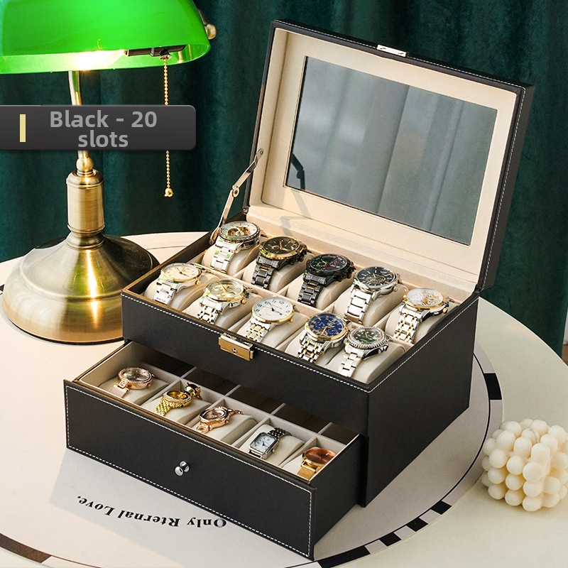 Odinių laikrodžių laikymo dėžutė, rankinių laikrodžių mechaninių laikrodžių demonstravimo dėžutė, didelė talpa, aukštos kokybės, su užraktu