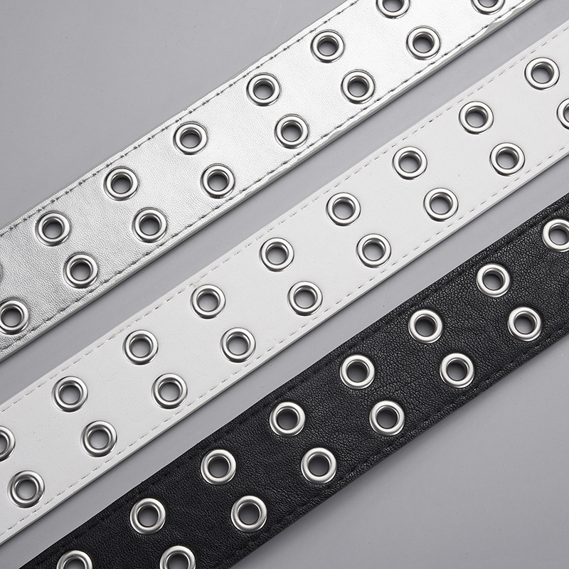 Naujas pankroko stiliaus dvigubos eilės oro akių diržas moteriškas dvigubos adatos sagties madingas kniedės dekoratyvinis kelnių diržas madingas vyriškas ir moteriškas diržas