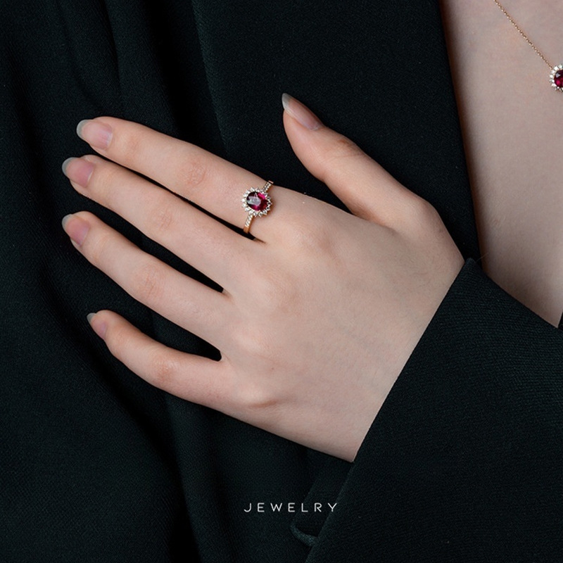 S925 Sterling Silver Vintage Palace Yanfeng Ruby 14K svijetlo zlato Ženski prsten Niche High-end Svjetli luksuzni prsten Exquisite