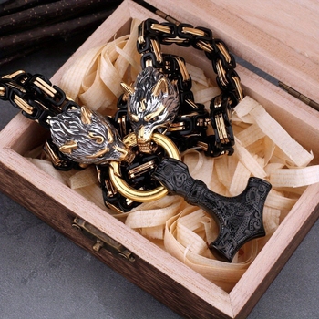 Διασυνοριακές εκρήξεις Viking Hammer κρεμαστό κόσμημα κολιέ κεφάλι λύκου ανδρικό ρετρό σκανδιναβικό στυλ νορβηγικού στυλ κοσμήματα φυλαχτό για χονδρική πώληση