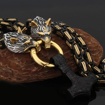Διασυνοριακές εκρήξεις Viking Hammer κρεμαστό κόσμημα κολιέ κεφάλι λύκου ανδρικό ρετρό σκανδιναβικό στυλ νορβηγικού στυλ κοσμήματα φυλαχτό για χονδρική πώληση