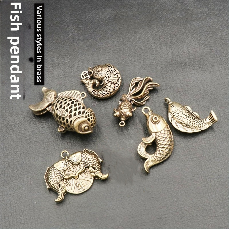 Žalvarinis koi raktų pakabukas, kilnojamas auksinės žuvelės raktas, automobilio pakabukas, gryno vario koi feng shui raktų pakabukas, didmeninė prekyba