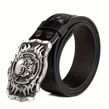 Vesterno džinsinio cinko lydinio diržas su didele plokštele sagtimi, vintažinis reljefinis pankroko stiliaus unisex PU odos diržas