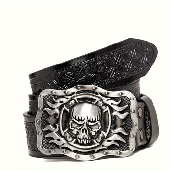 Vesterno džinsinio cinko lydinio diržas su didele plokštele sagtimi, vintažinis reljefinis pankroko stiliaus unisex PU odos diržas