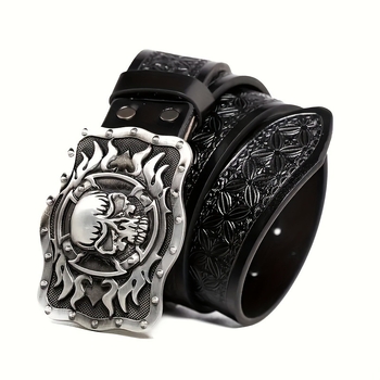 Vesterno džinsinio cinko lydinio diržas su didele plokštele sagtimi, vintažinis reljefinis pankroko stiliaus unisex PU odos diržas