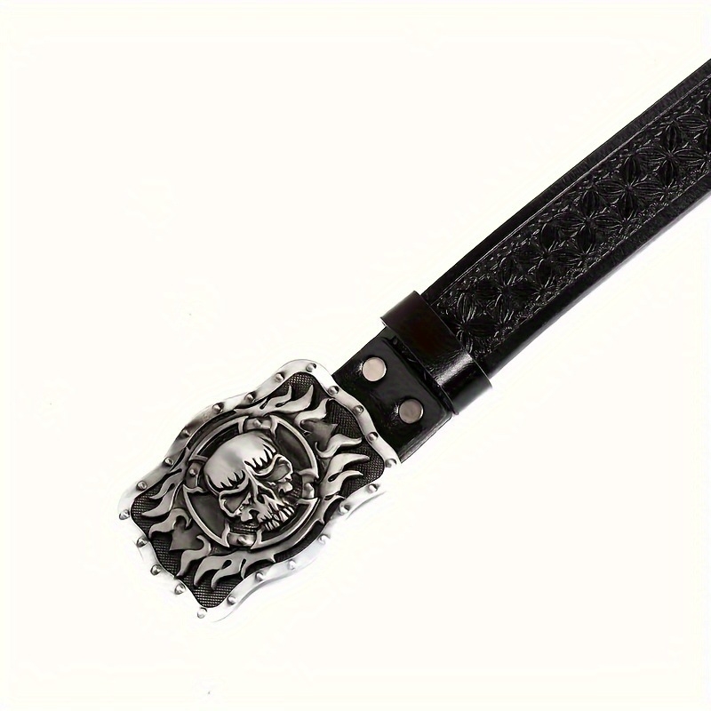 Vesterno džinsinio cinko lydinio diržas su didele plokštele sagtimi, vintažinis reljefinis pankroko stiliaus unisex PU odos diržas