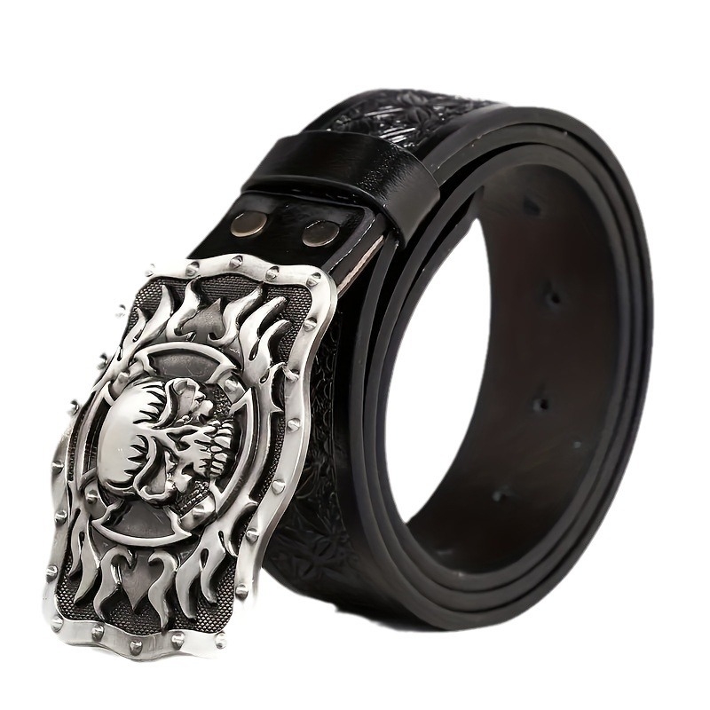 Vesterno džinsinio cinko lydinio diržas su didele plokštele sagtimi, vintažinis reljefinis pankroko stiliaus unisex PU odos diržas