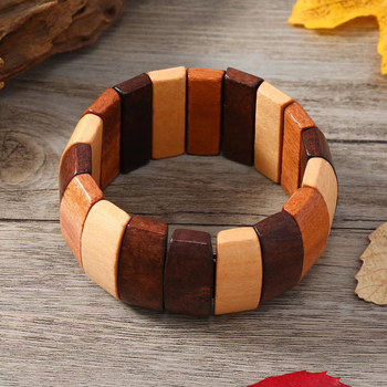 Euroopa ja Ameerika retro etnilise stiili käsitsi kootud veniv käevõru naistele, geomeetriline boheemlaslik puidust helmestega käevõru