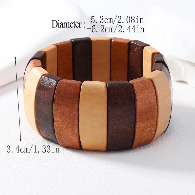 Euroopa ja Ameerika retro etnilise stiili käsitsi kootud veniv käevõru naistele, geomeetriline boheemlaslik puidust helmestega käevõru